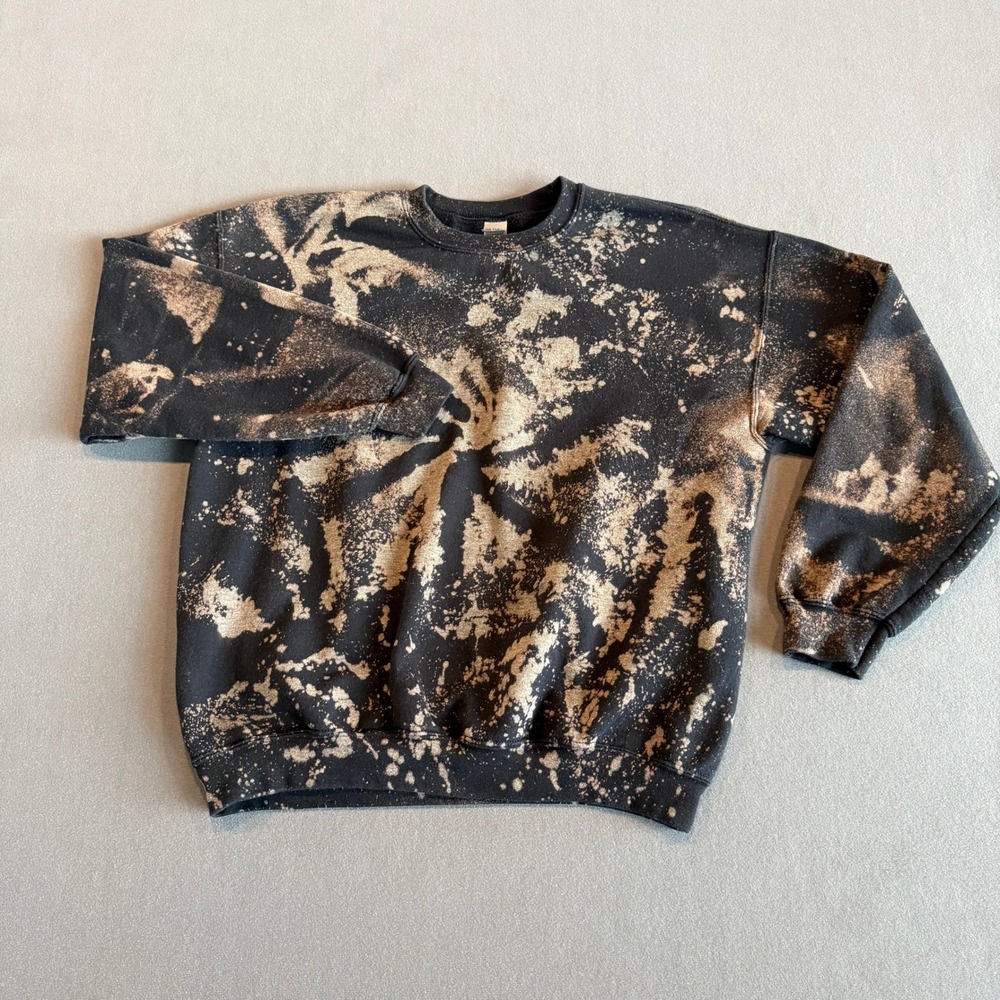 Gildan Heavy Blend Sweatshirt Bleach Splatter Reverse Tie Dye Black Size L